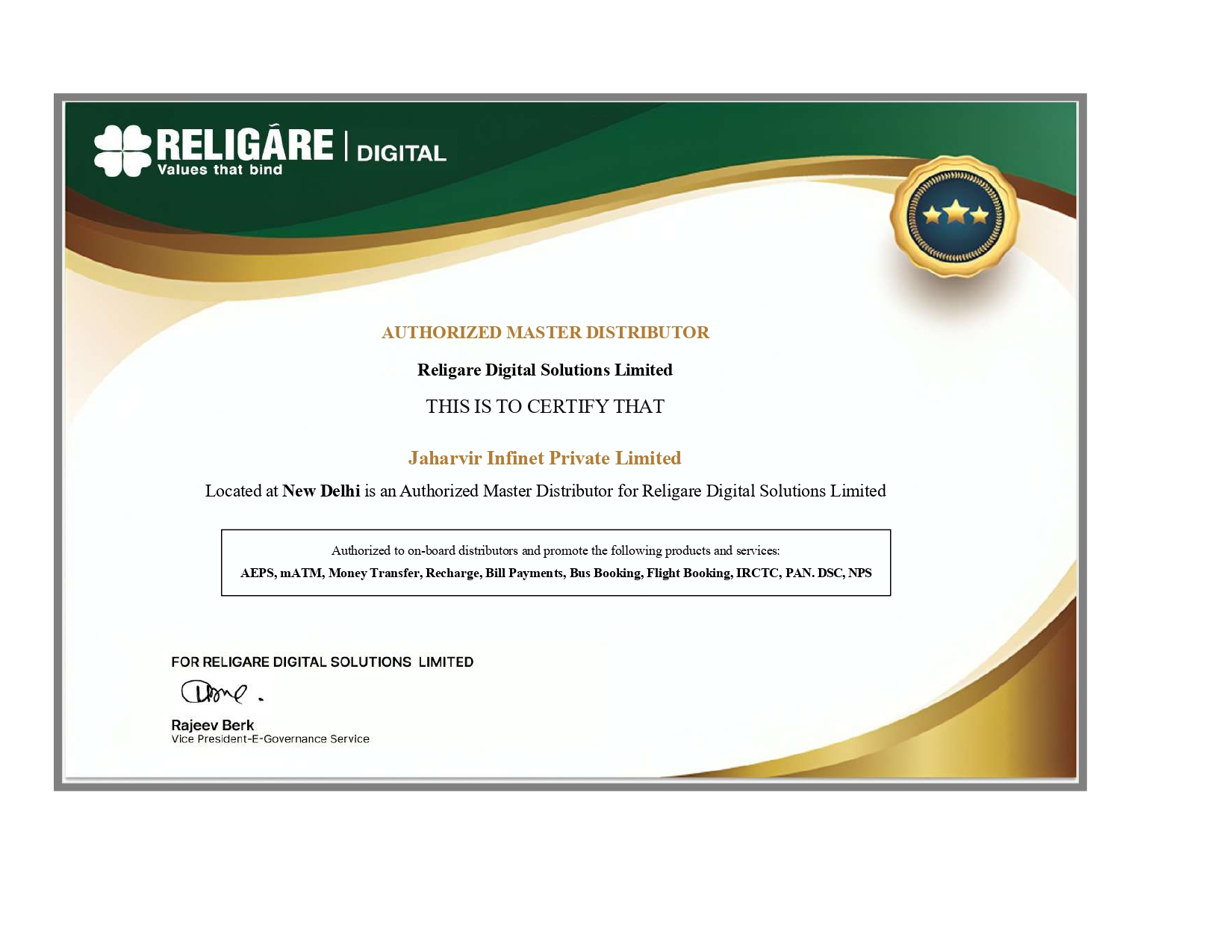 Religare Certificate